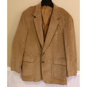 Vintage Harris & Frank Tan Corduroy Blazer Sport Coat Elbow Patch Mens 44R L